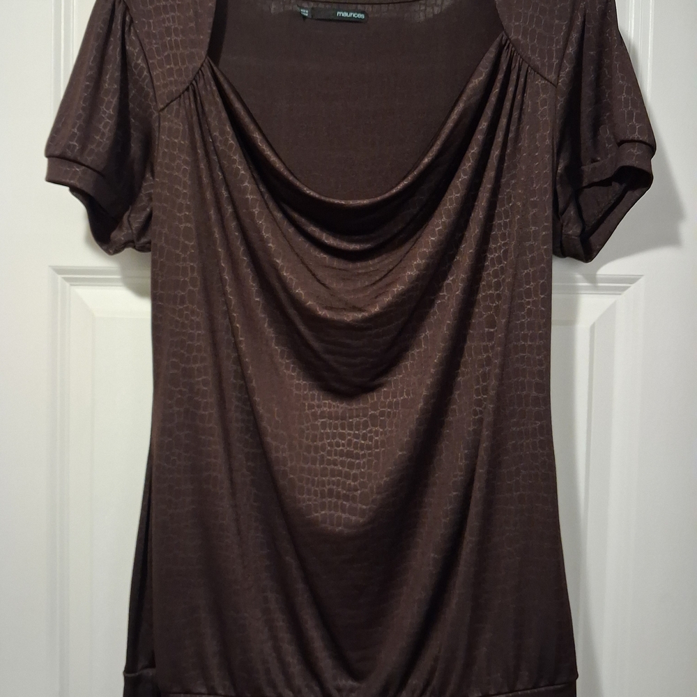 Maurices Dark Brown Drape Neck Blouse